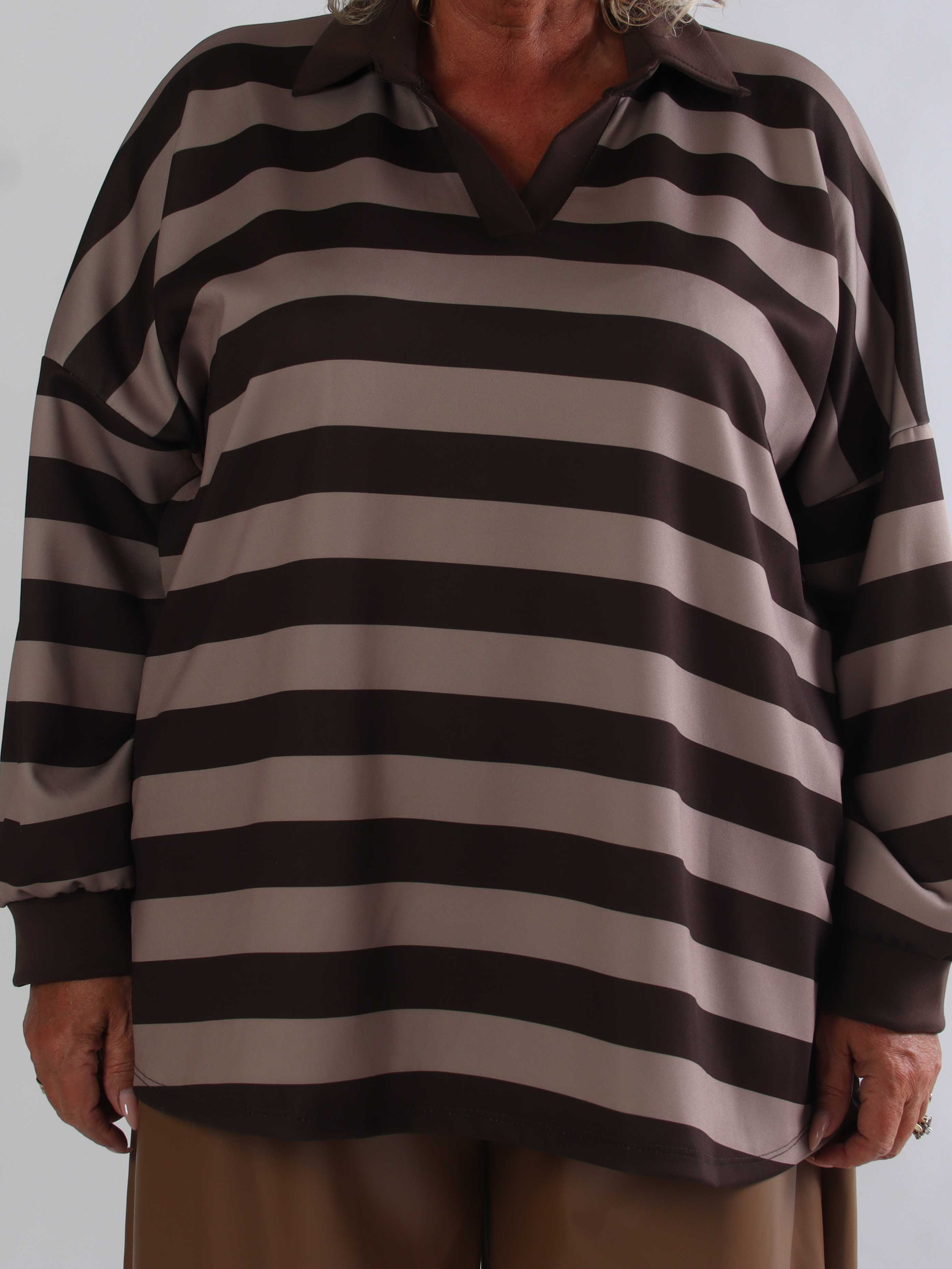 Cressida - Plus size stribet bluse med skjortekrave